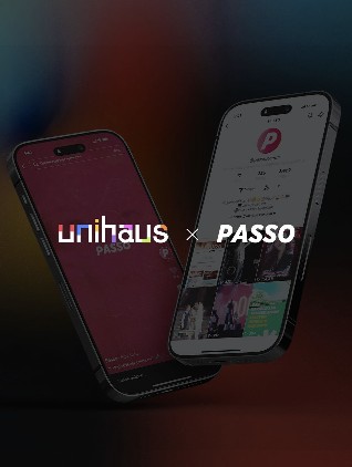 Instagram post: unihaus × Passo, two phones showing the Passo profile